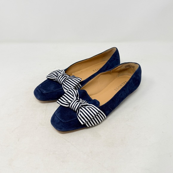 Talbots Shoes - Talbots Flats Navy Blue Suede 7.5M Striped Bow Square Toe Loafers Preppy Classic